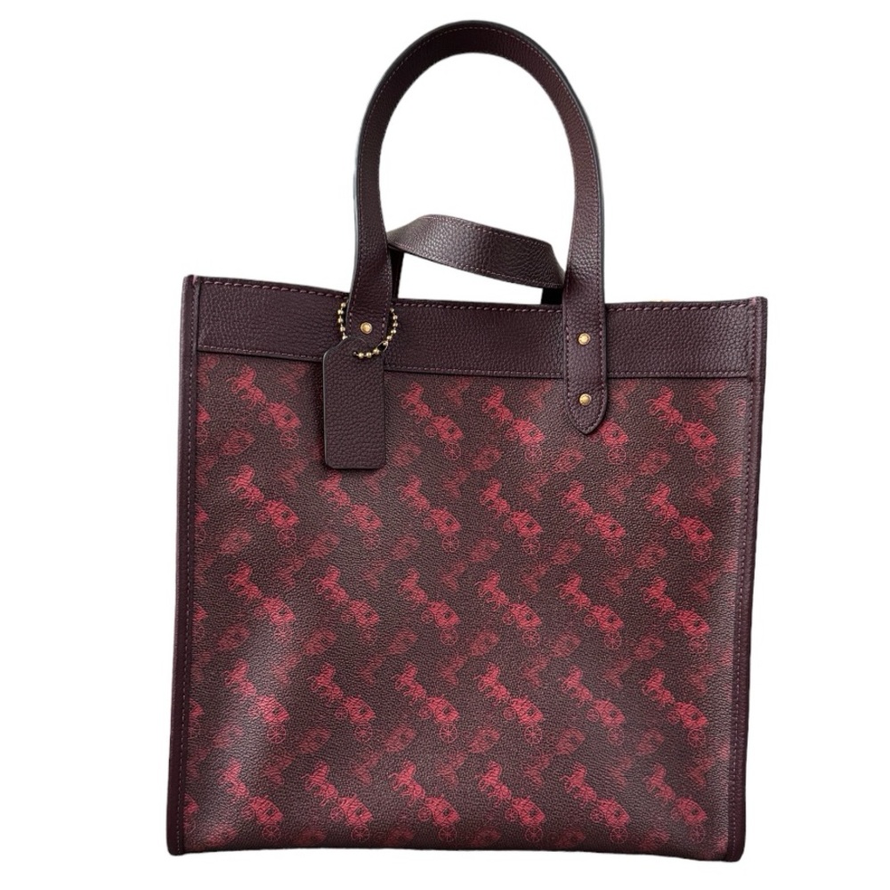 Coach Field Tote W/ Allover Horse & Carriage Motif In Oxblood Cranberry- New